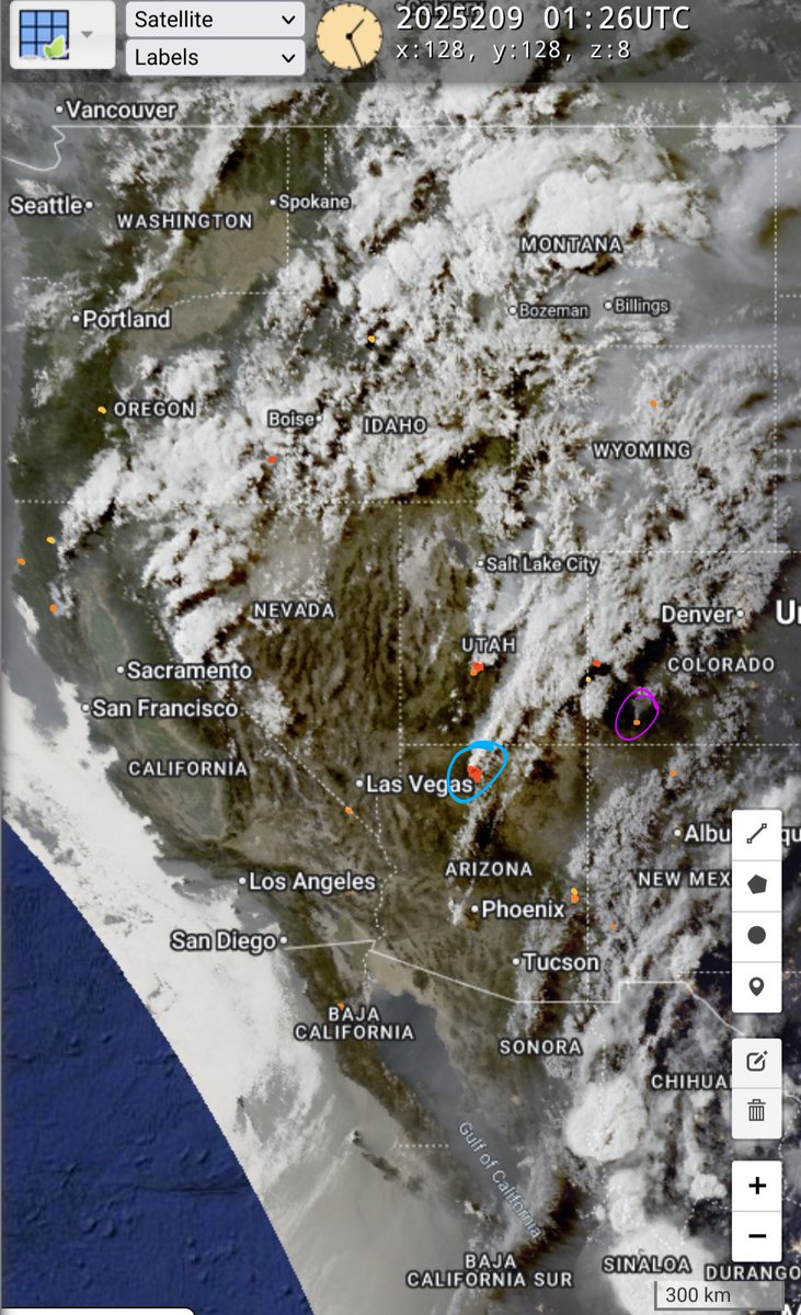 New fire in the San Juan (CO) called Elkhorn near the Missionary Ridge footprint (purple). Grand Canyon's Dragon Bravo remains extremely active (blue). Numerous new states in northern Rockies and Great Basin too.