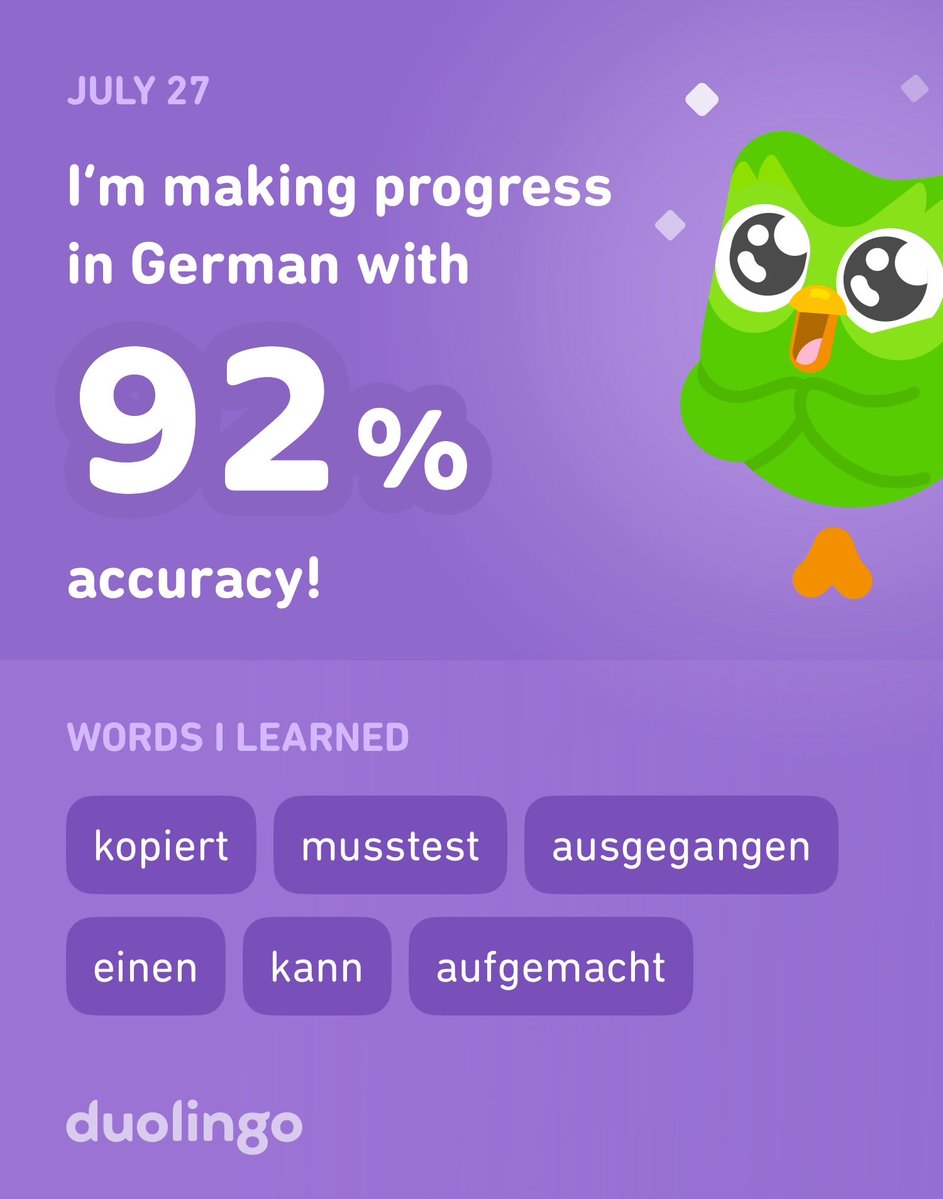 p_ilar's tweet image. I’m learning German on Duolingo! It’s free, fun, and effective.