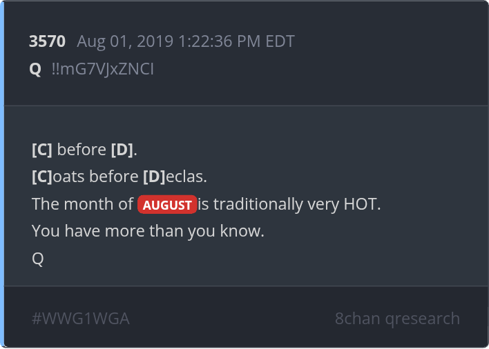 L34303's tweet image. Sealed indictments being unsealed?

[August is traditionally very HOT]