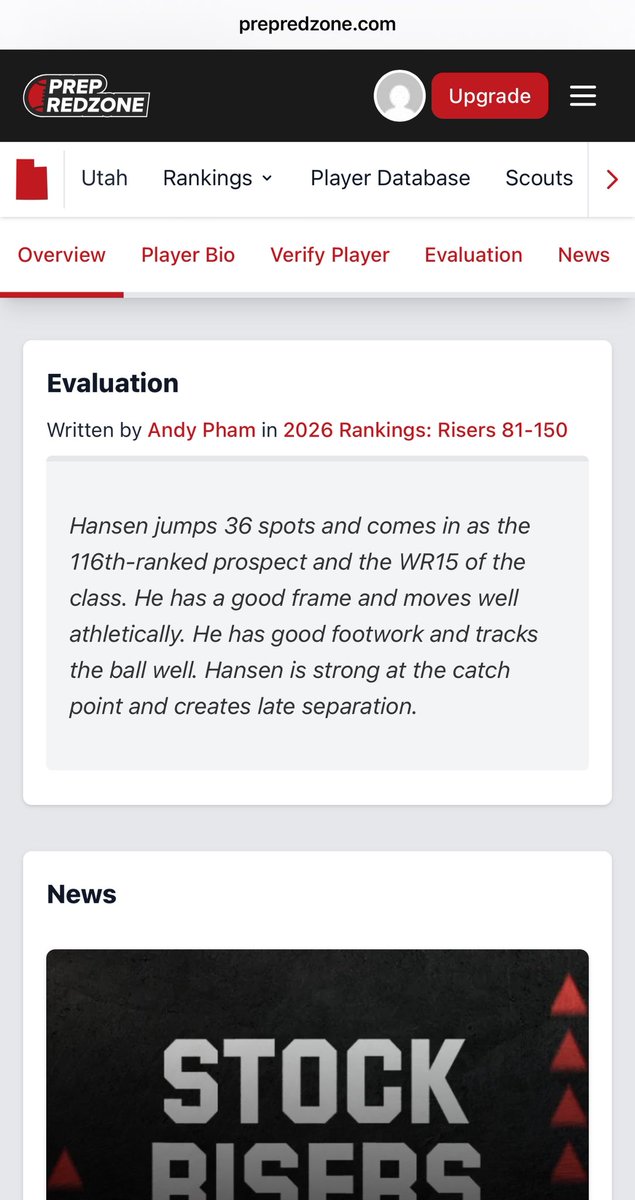 GHansen2026's tweet image. Big thanks to @Andy_Pham1 and @PrepRedzoneUT for coming out to the showcases & camps this season and putting in the time on evaluations — really appreciate it. Honored to be ranked in the top 15 WRs. More work to do.