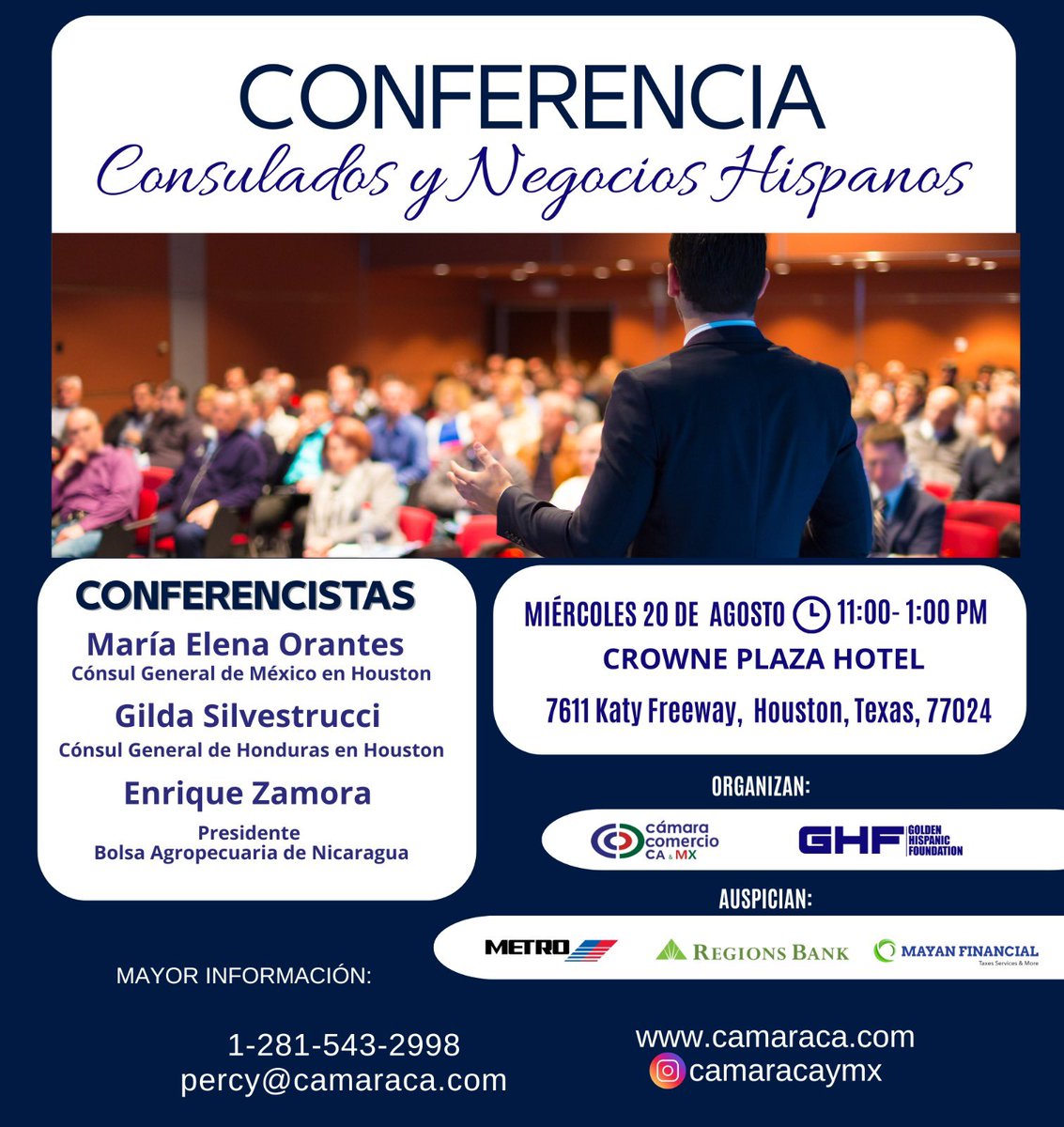 First Central American and Mexico Consular Business Conference in Houston. The <a href="/CCCentroAmerica/">CC CentroAmericana</a> in collaboration with the <a href="/GoldenHispanic/">GoldenHispanicFoundation</a> with the support of <a href="/METROHouston/">METRO Houston</a> , proudly presents a historic initiative bringing together
<a href="/percypelaez/">Percy Pelaez-Contti</a>