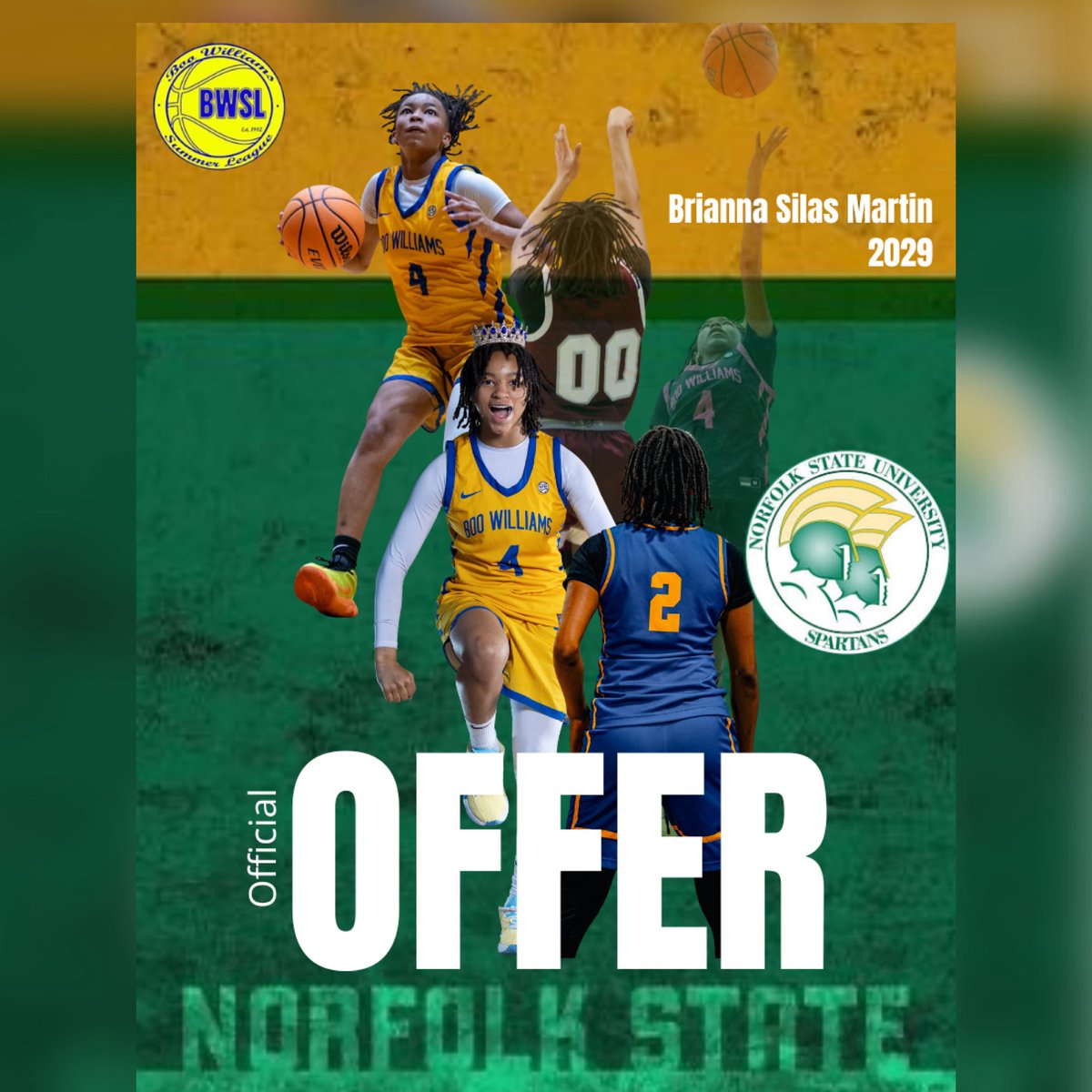Blessed to receive my first D1 offer from Norfolk State University after a great convo with Coach Jermaine Woods! 💚💛

Thank you to Coach Woods, my family, coaches &amp; teammates for all the support. This is just the beginning.

Trust the process.
#GoSpartans