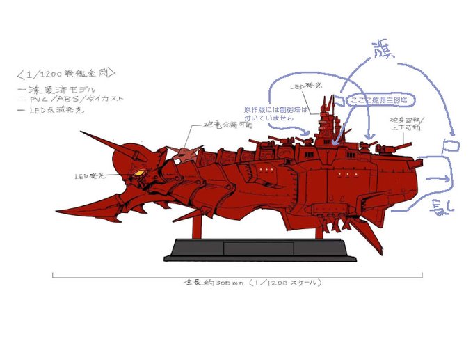 色々苦労したんですよ。原作版2代目金剛って初代が爆沈したあと登場したんだけど艦橋部分は殆ど描かれてないんですよね。艦首の顔が強烈その陰に隠れちゃうんし他の船とも識別出来るからあえてハッキリと見せなくていいやとシルエット状に処理してたりしました。だからこんな風に今回描き下ろしました