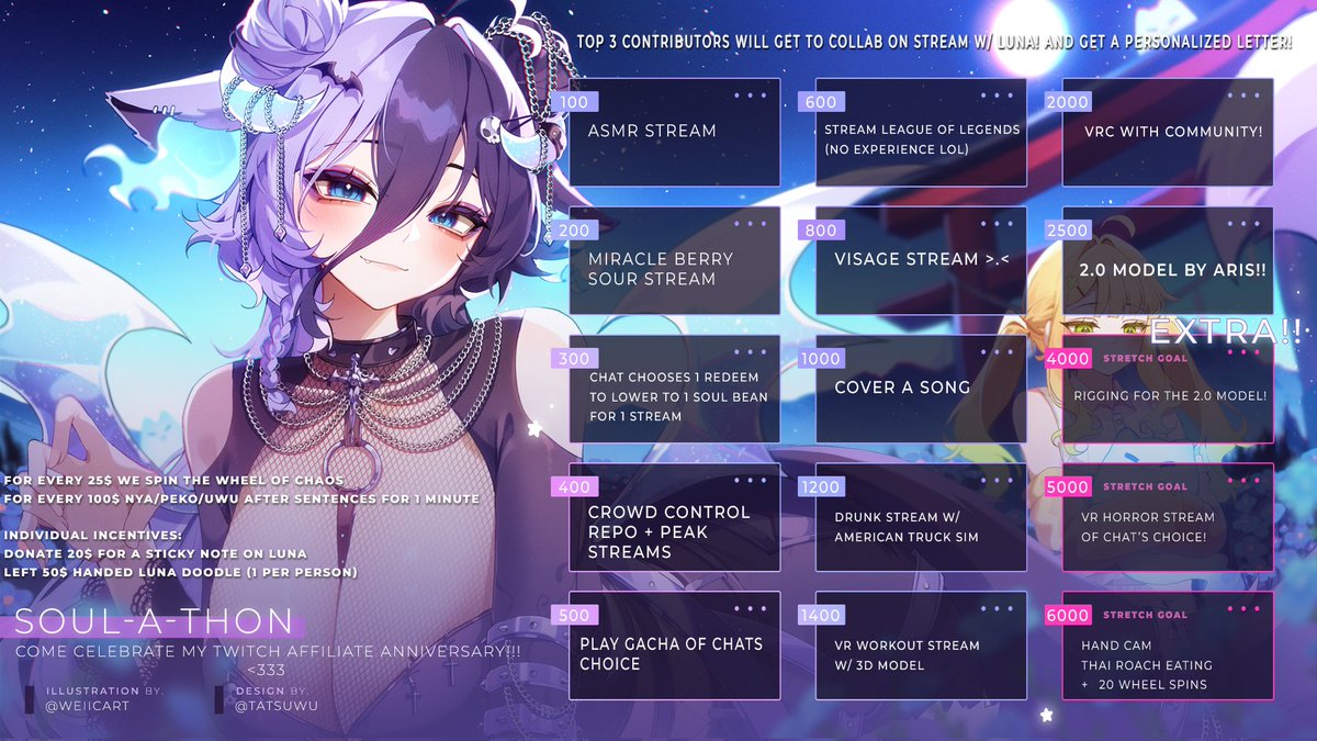 Celebrate my affiliate anniversary with me &lt;3
I'm sure many of you know I've been struggling a lot lately to stay afloat, and anything helps!
This will go towards my bills and a new 2d Model so i can finally have my PSDs!!! 

&lt;3 Even if you can't contribute, sharing is also very