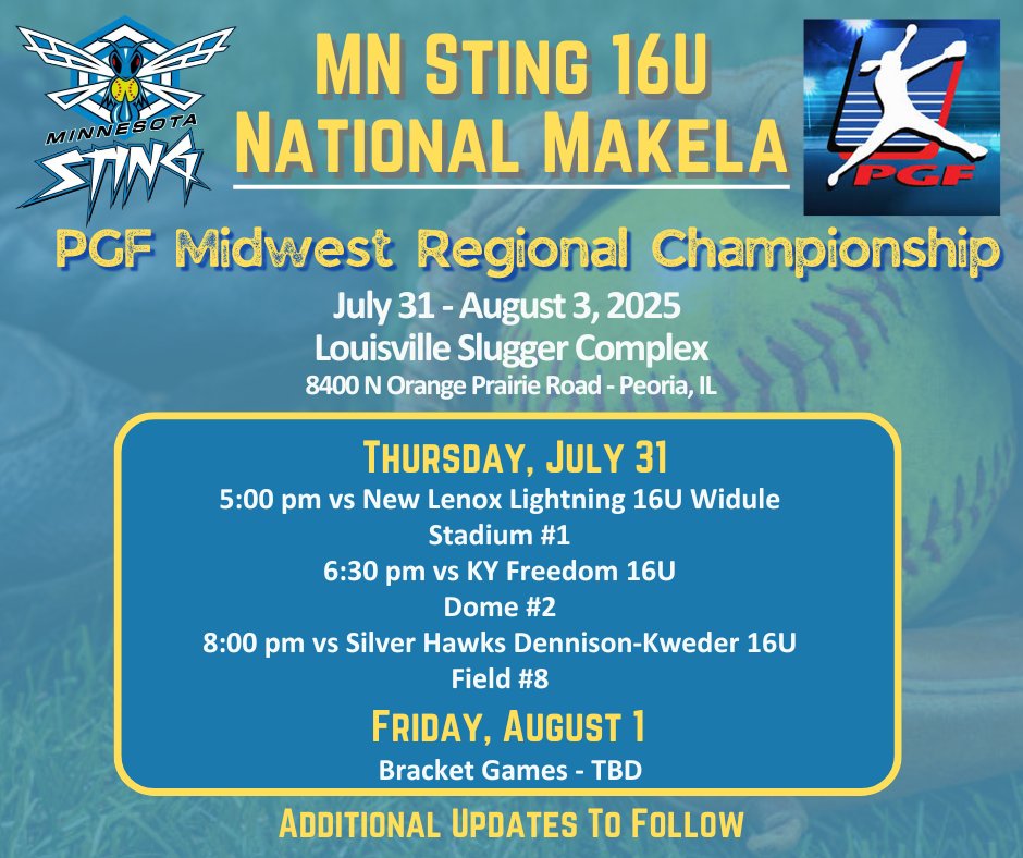 We're excited to hit the road for our last tournament of the season! Follow us on our YouTube page: MnSting16uNtl-Makela