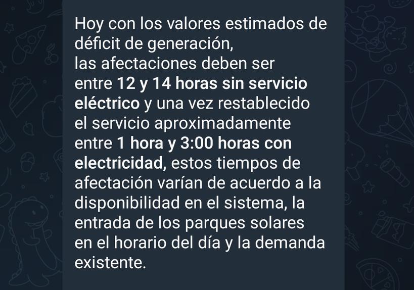 ElCharlie___'s tweet image. Para que tengan una idea de cómo se está viviendo en Cuba. Este es el canal oficial de la empresa eléctrica del gobierno. Apagones de hasta 21 horas. Así es todos los días.