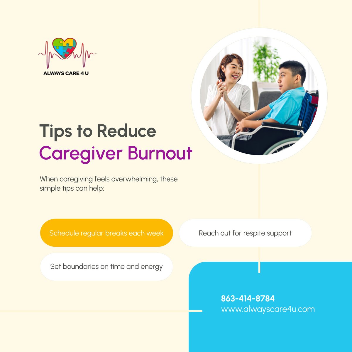 alwayscare4uhc's tweet photo. 🧠  Caregiver fatigue is real. A few small adjustments can go a long way in  protecting your well-being. Don’t hesitate to ask for help—it’s okay to  take care of yourself too. 

#OcalaFL #HomeCare #CaregiverSupport #RespiteHelp #WellnessTips https://t.co/2f8w3DiYHh