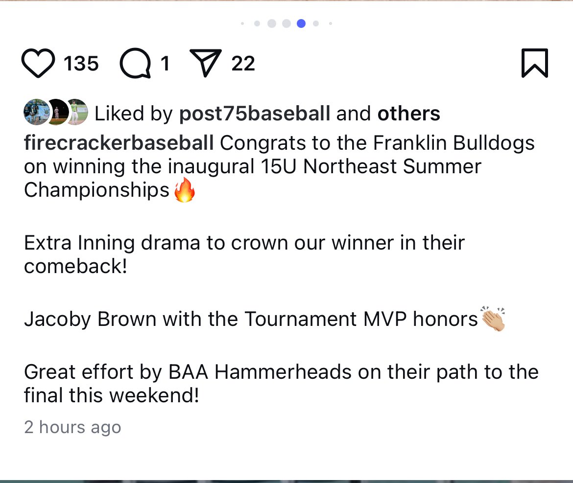 🚨 Franklin HS ⚾️ Player Spotlight 🚨 

Congrats to the Franklin Bulldogs 15u players, coaches, &amp; families on the Firecracker 2025 Northeast Summer Championship! Tremendous accomplishment &amp; a total team effort! Proud of these young men!

#PantherPride