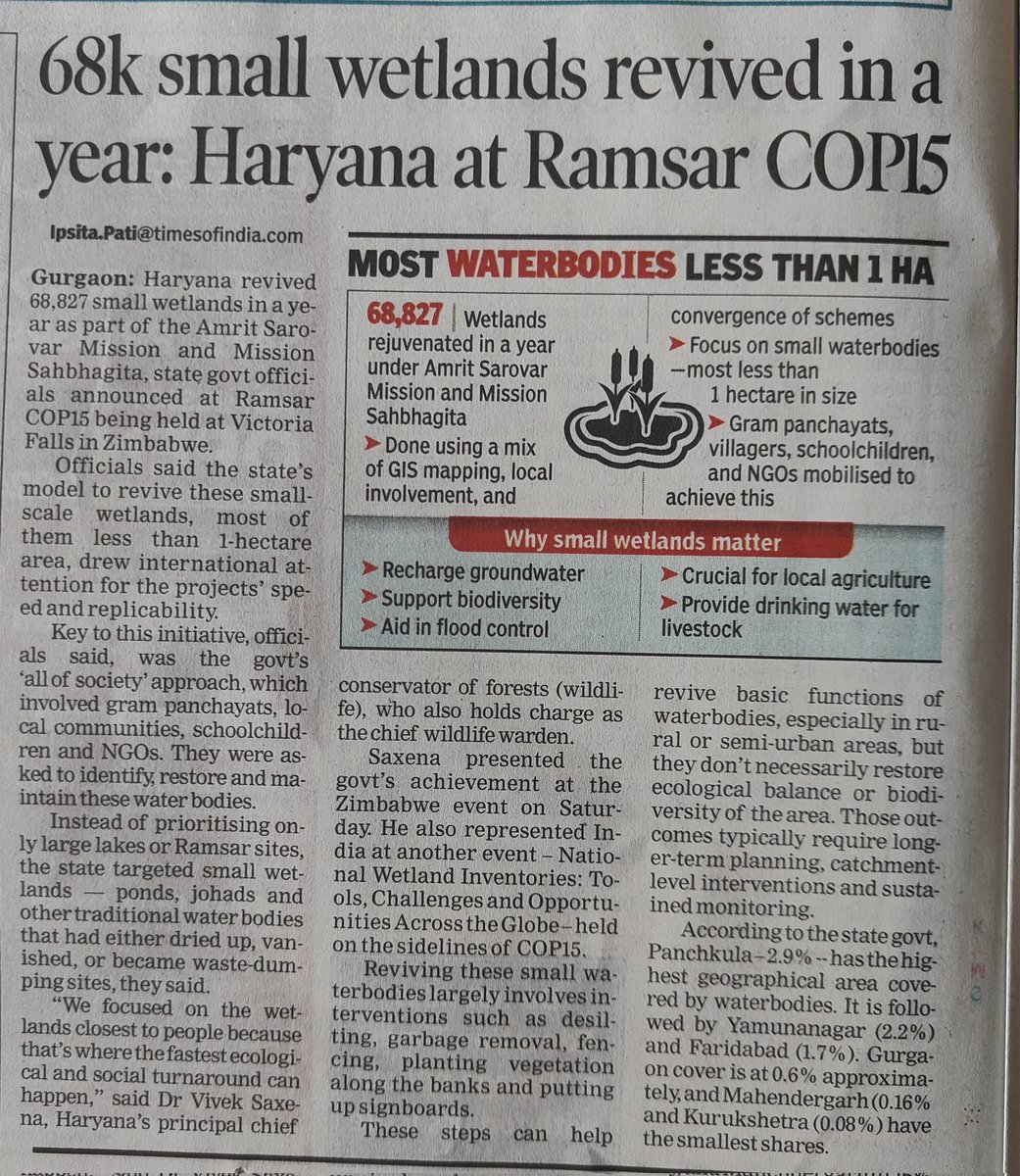 IpsitaTOI's tweet image. Haryana revived 68k small wetlands in a year: Govt at Ramsar #COP15Zimbabwe @wetlandscop15 @byadavbjp @pargaien @rameshpandeyifs
Read the full story here
timesofindia.indiatimes.com/city/gurgaon/6…