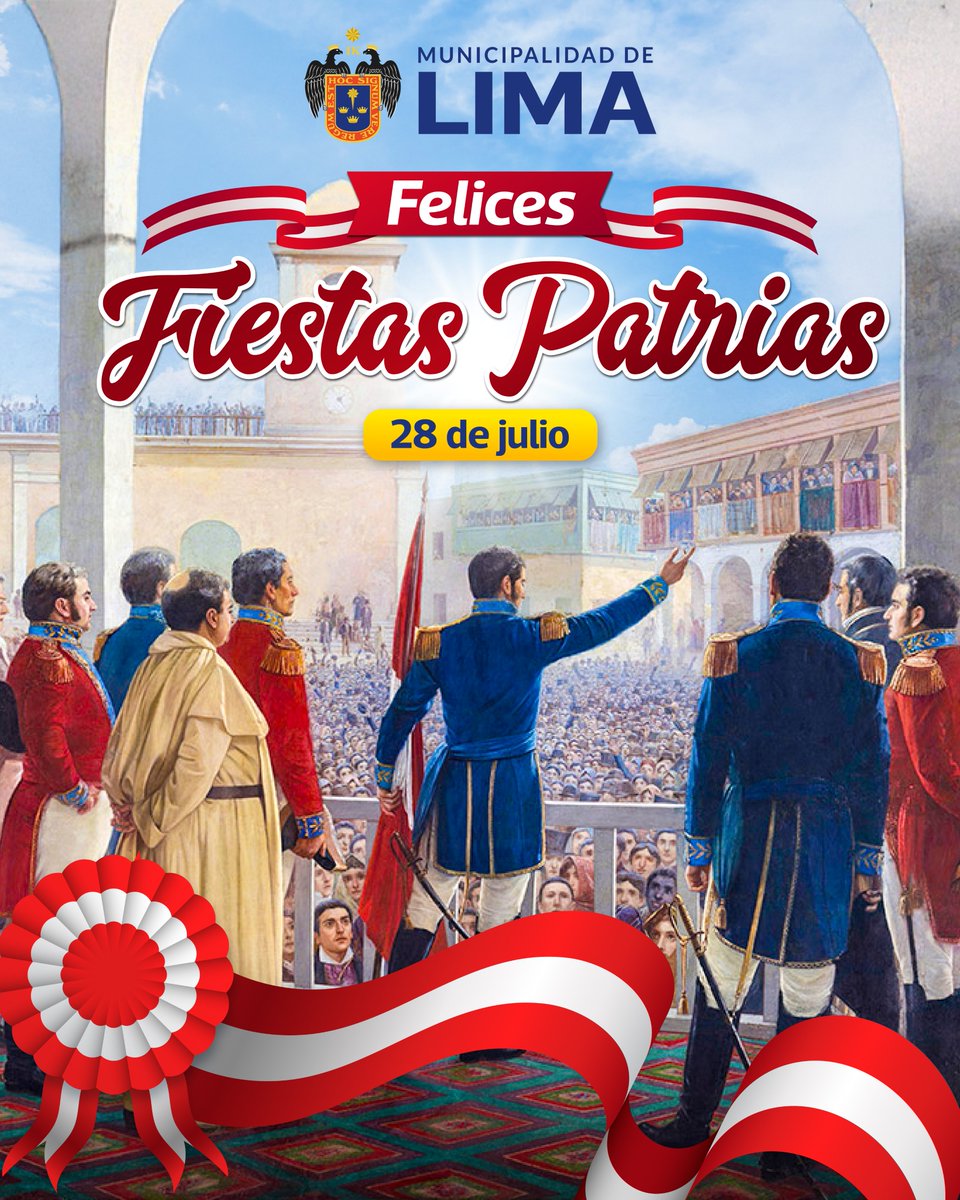 MuniLima's tweet image. 隆Felices Fiestas Patrias, Per煤! 馃嚨馃嚜
Este 28 de julio conmemoramos nuestra independencia resaltando la cultura, la historia y el orgullo de ser peruanos. 隆Viva el Per煤! 馃帄