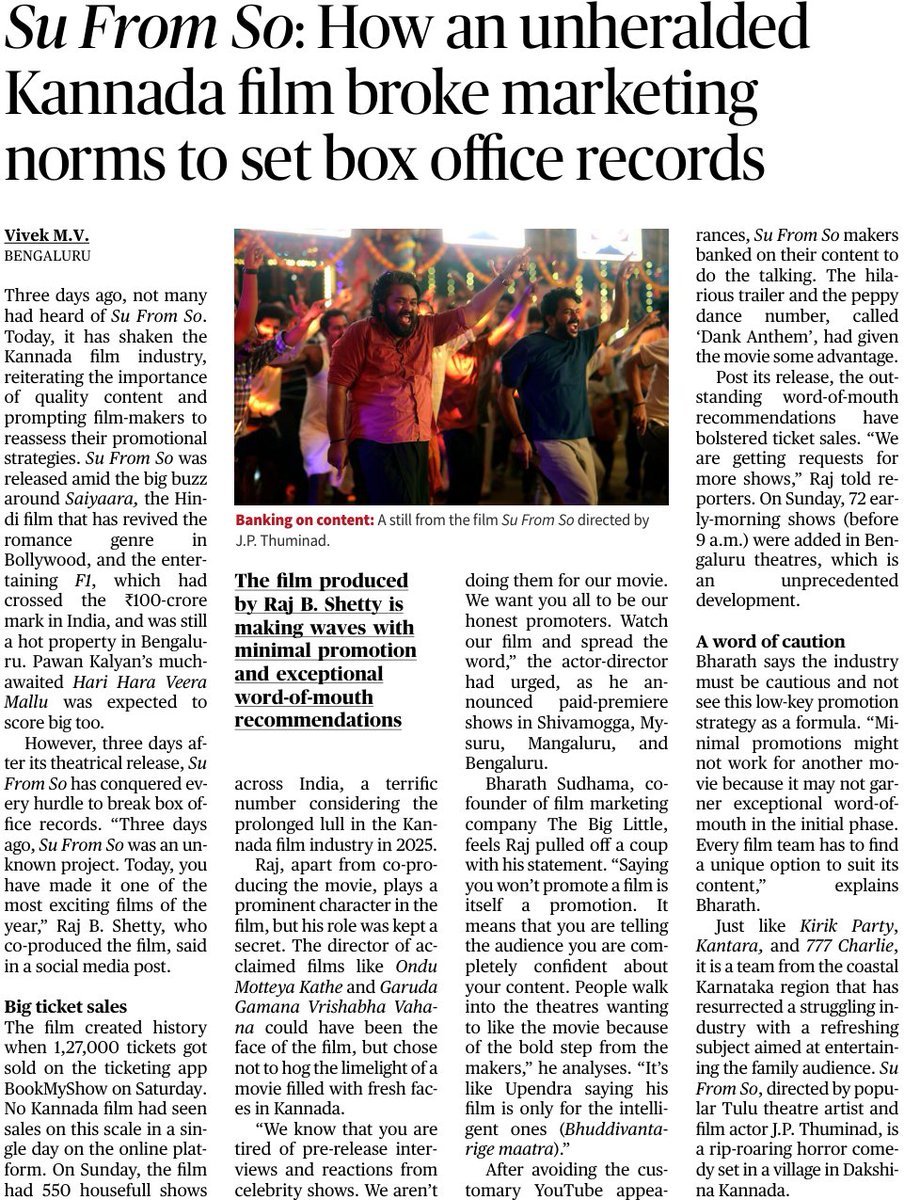Vivek Mysore (@mysorevivekmv) on Twitter photo #SuFromSo: Is less marketing good marketing? The #Kannada blockbuster has left filmmakers reassessing their strategies! Will the minimal YouTube & TV exposure work for all films? Which other movies from #KFI won due to incredible word-of-mouth?
My story: thehindu.com/entertainment/… #SuFromSo: Is less marketing good marketing? The #Kannada blockbuster has left filmmakers reassessing their strategies! Will the minimal YouTube & TV exposure work for all films? Which other movies from #KFI won due to incredible word-of-mouth?
My story: thehindu.com/entertainment/…