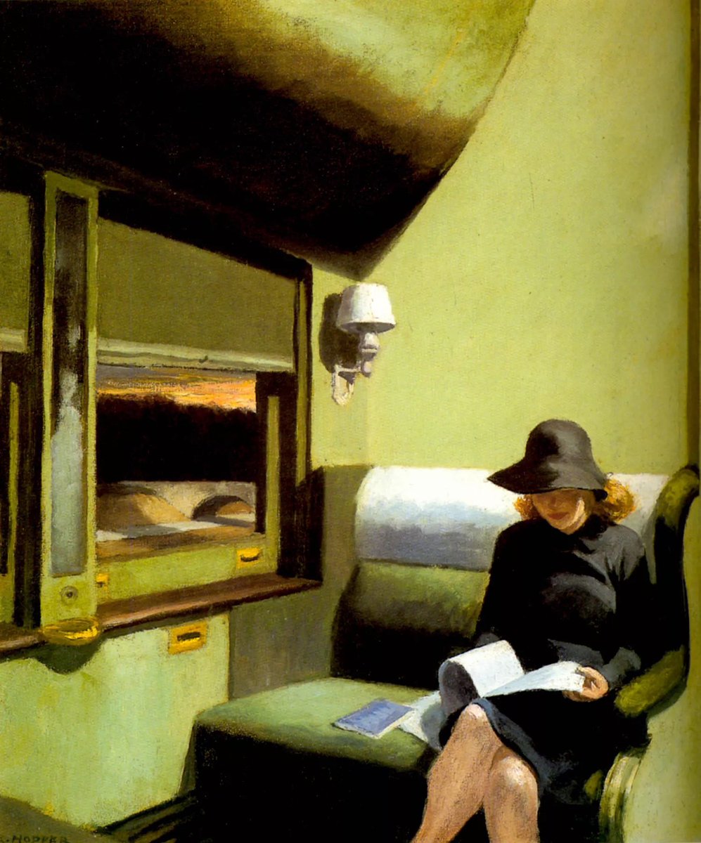 El tren se mueve y transita en un paisaje que a ella le es ajeno. Está ensimismada en la lectura, serena, silenciosa, inmóvil.
Hopper, el pintor del silencio y la soledad.