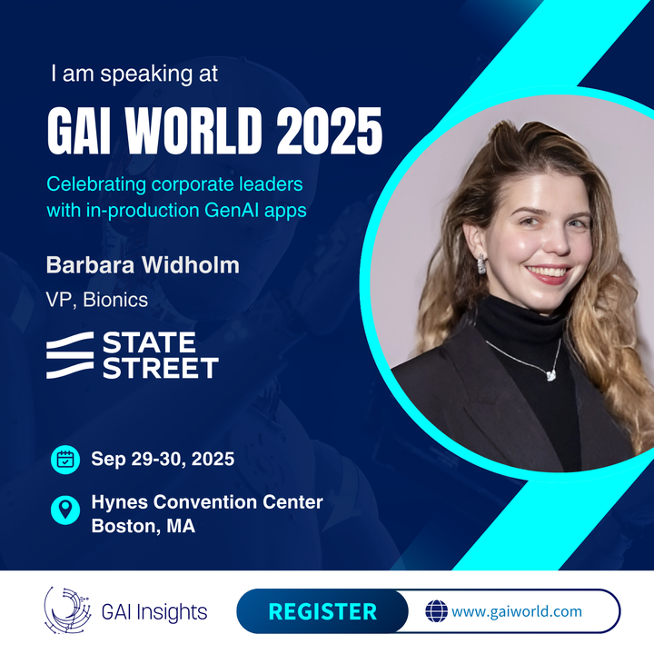 GaIinsights's tweet image. We're excited to welcome Barbara Widholm, VP of Bionics at State Street, to GAI World 2025!
An experienced leader in AI and machine learning, Barbara has spearheaded innovative AI-driven automation solutions across investment banking and financial services. At State Street…