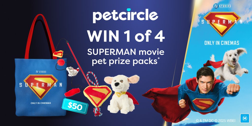 To celebrate the new SUPERMAN movie, you can win* one of four SUPERMAN pet prize packs for your furry sidekick, including a limited edition SUPERMAN dog or cat toy, thanks to our friends at Pet Circle!

Visit supa.fans/PetCircleSuper… for your chance to win! (*T&amp;Cs Apply)