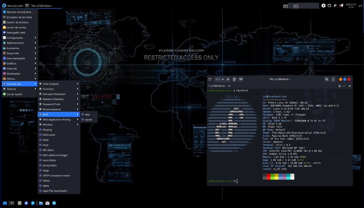 4Sentinell's tweet image. Pues ya tengo virtualizado #Fedora en su versión #SecurityLabs. Una edición con varias herramientas diseñadas para ciberseguridad. 

Más información en su página web : fedoraproject.org/labs/security Fedora Security Lab | The Fedora Project