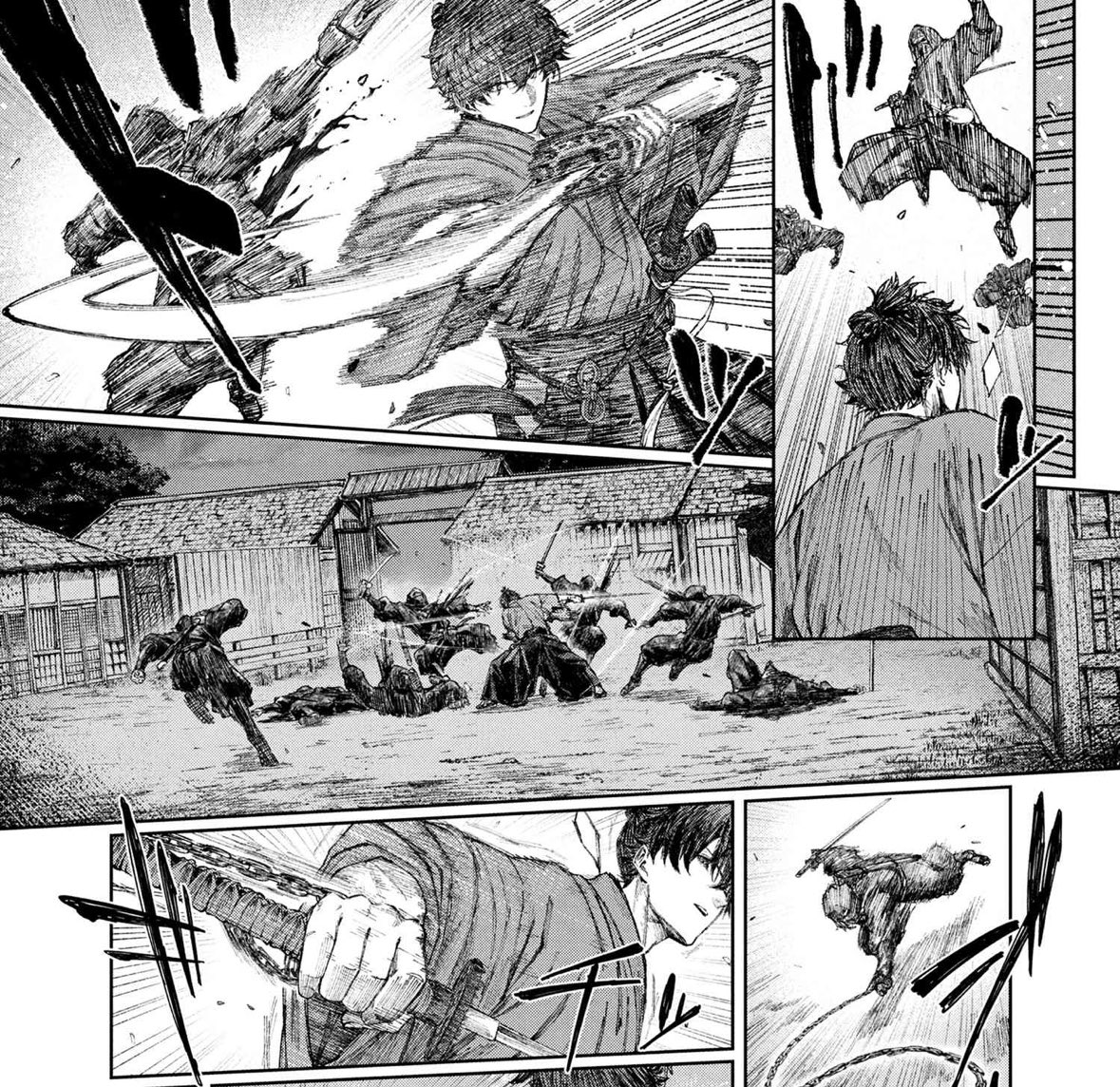 jeroninjachaos's tweet image. 【第一話 前編】Fate/Samurai Remnant|TYPE-MOONコミックエース公式サイト web-ace.jp/tmca/contents/… #FateSR
多数の忍びに囲まれても一人大立ち回りで切り捨てたり、大具足の武者相手に唾を飲むという、ひと目で泰平の世に生まれたのが間違いだと分かる宮本伊織