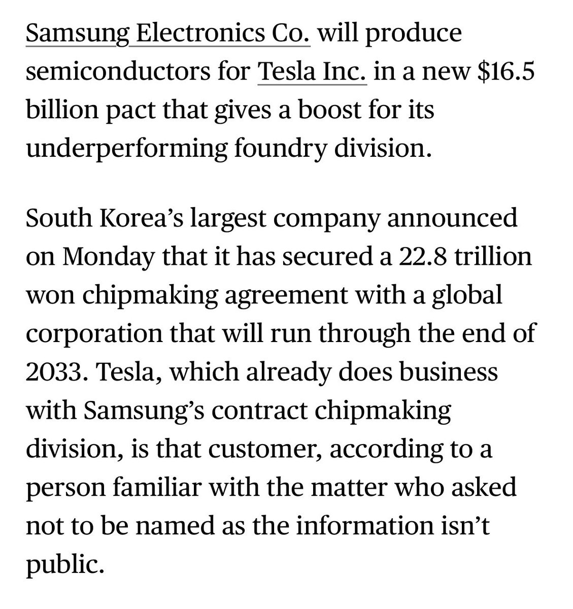 PharmDabbler's tweet image. $TSLA Samsung to Produce Tesla Chips in $16.5B Multiyear Deal per Bloomberg 👇