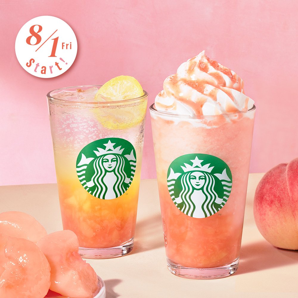 coco_gurume's tweet image. 【スターバックス】
8月1日からスタバの桃の新作
『チラックスソーダピーチ』
『ヘブンリーピーチフラペチーノ®』
『クラフトジューシーピーチティー』
が発売されます✨
#スタバ新作