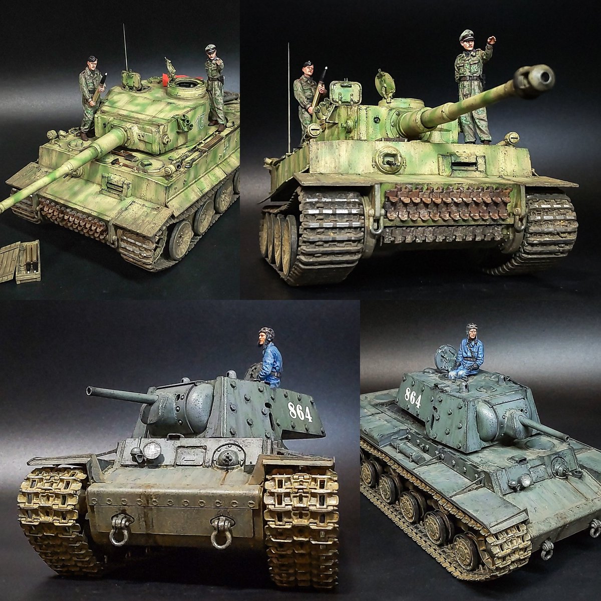 RanRanRan01110's tweet image. 戦車エースの2輌。
ヴィットマン&amp;amp;ヴォルのティーガーと、
ジノヴィ・コロバノフのKV-1E。
#今月作ったプラモ晒そうぜ