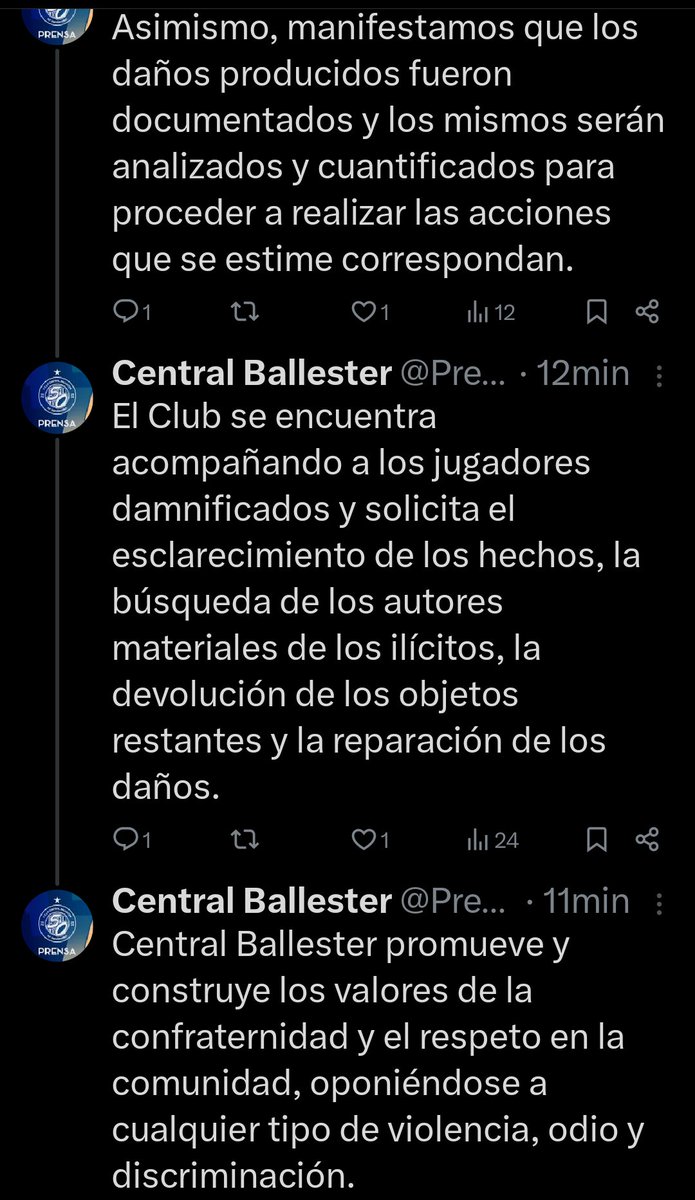 ElAscensox3's tweet image. 🇺🇦 Comunicado de Prensa de CENTRAL BALLESTER tras los graves incidentes de está tarde.

👤 @DanielCacioli