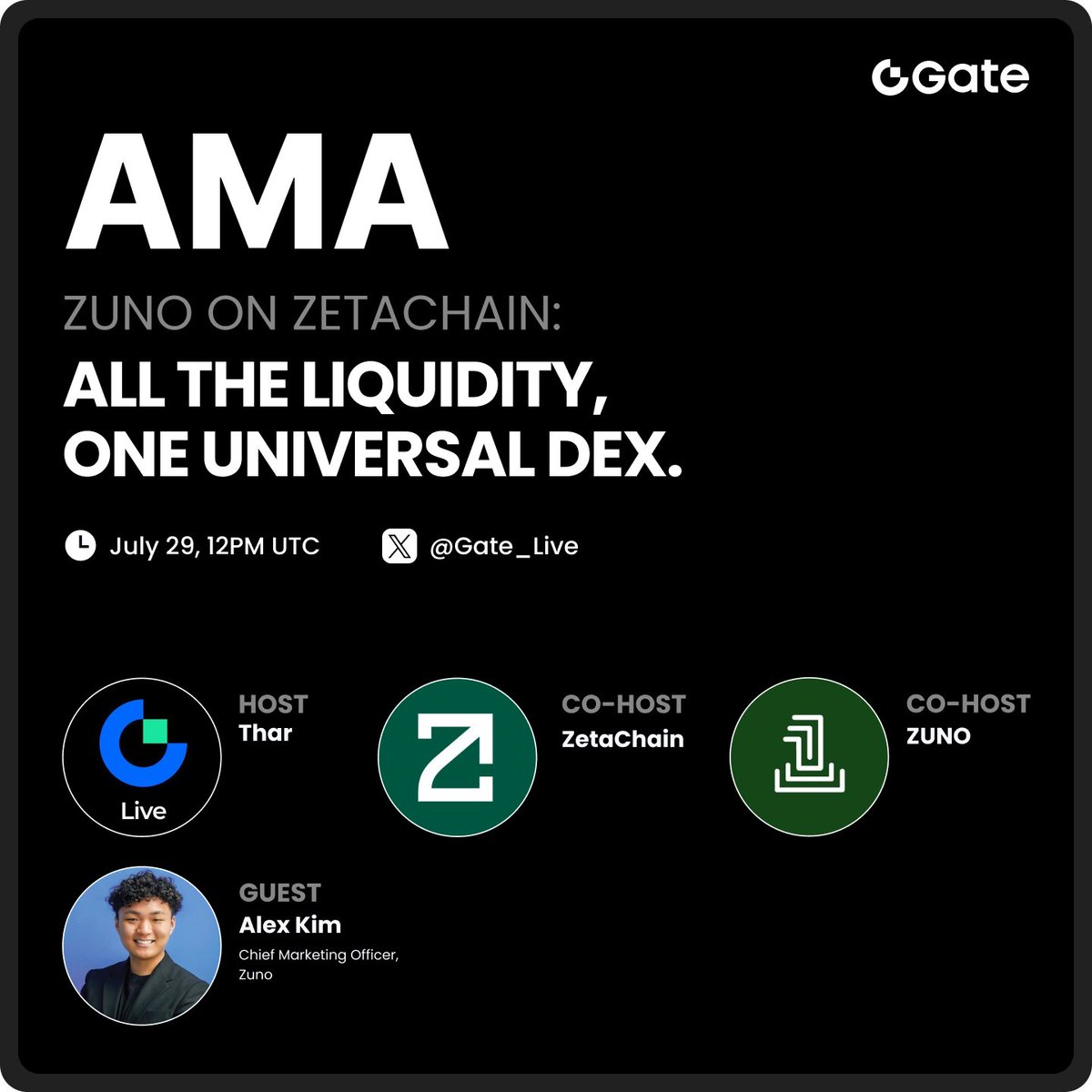 Gate Live | Streamers Wanted (@gateiolive) on Twitter photo 📣 Gate #AMA - $ZETA & $ZUNO
ZetaChain unites all chains, including native BTC!
$100 ZETA for 10 winners
🔹Follow <a href="/Gate__Live/">Gate Live | Streamers Wanted</a>, <a href="/zetablockchain/">ZetaChain 🟩</a> & <a href="/zuno_dex/">ZUNO</a>
🔹Like + RT + Comment Screenshot
Venue: x.com/i/spaces/1ZkKz…
Drop your questions during the LIVE to WIN extra $ZETA 🎉 📣 Gate #AMA - $ZETA & $ZUNO
ZetaChain unites all chains, including native BTC!
$100 ZETA for 10 winners
🔹Follow <a href="/Gate__Live/">Gate Live | Streamers Wanted</a>, <a href="/zetablockchain/">ZetaChain 🟩</a> & <a href="/zuno_dex/">ZUNO</a>
🔹Like + RT + Comment Screenshot
Venue: x.com/i/spaces/1ZkKz…
Drop your questions during the LIVE to WIN extra $ZETA 🎉