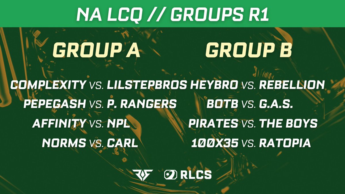 NA LCQ GROUP STAGE ROUND 1 🏆

<a href="/AlphaKep/">AlphaKep</a> WILL FACE <a href="/ComplexityRL/">ComplexityRL</a>! 💀
