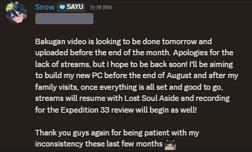 vtSnoww's tweet image. Oh no, Snow is sharing another silly update via screenshot from Discord