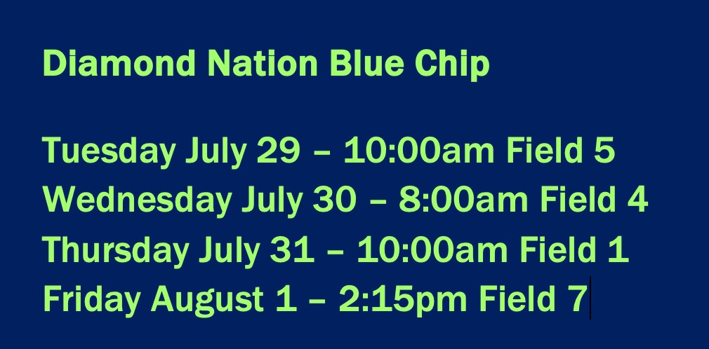 Here’s the schedule for my final tournament of the summer with the <a href="/LIBEXPOS/">Locked In Expos</a> <a href="/Coach_Bones/">Coach Bones Baseball</a> <a href="/MoKnoBaseball/">Morris Knolls Baseball</a> <a href="/EDPHitting/">Elite Diamond Performance</a> <a href="/NJCollegeBSBNat/">Jersey Baseball Nation</a>