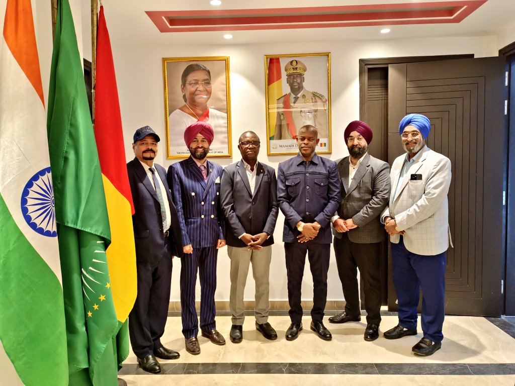 RtnManpreet (@rtnmanpreet) on Twitter photo Interesting discussions at the Embassy of the Republic of Guinea fostering enhancement of trade & business between both nations. Looking forward to SME collaborations in Mining, Skill Development, Pharma, Renewable Energy and education.
<a href="/MEAIndia/">Randhir Jaiswal</a> <a href="/ICIBIndia/">Indian Chamber Of International Business</a> <a href="/IndiaInConakry/">India in Guinea</a> Interesting discussions at the Embassy of the Republic of Guinea fostering enhancement of trade & business between both nations. Looking forward to SME collaborations in Mining, Skill Development, Pharma, Renewable Energy and education.
<a href="/MEAIndia/">Randhir Jaiswal</a> <a href="/ICIBIndia/">Indian Chamber Of International Business</a> <a href="/IndiaInConakry/">India in Guinea</a>