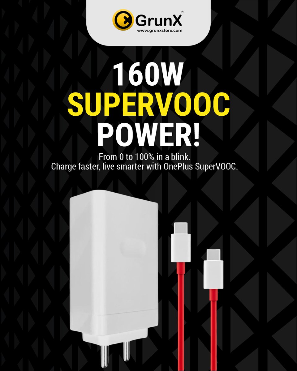 grunxstore's tweet image. ⚡Supercharge Your Speed!
Power up like never before with the OnePlus 160W Fast Charger – built for blazing performance and ultra-fast charging! 🔋✨

#OnePlusCharger #160WFastCharge #PowerUpFast #TechAccessories #ChargingBeast #GrunxStore #MobileEssentials #FastChargeIndia
