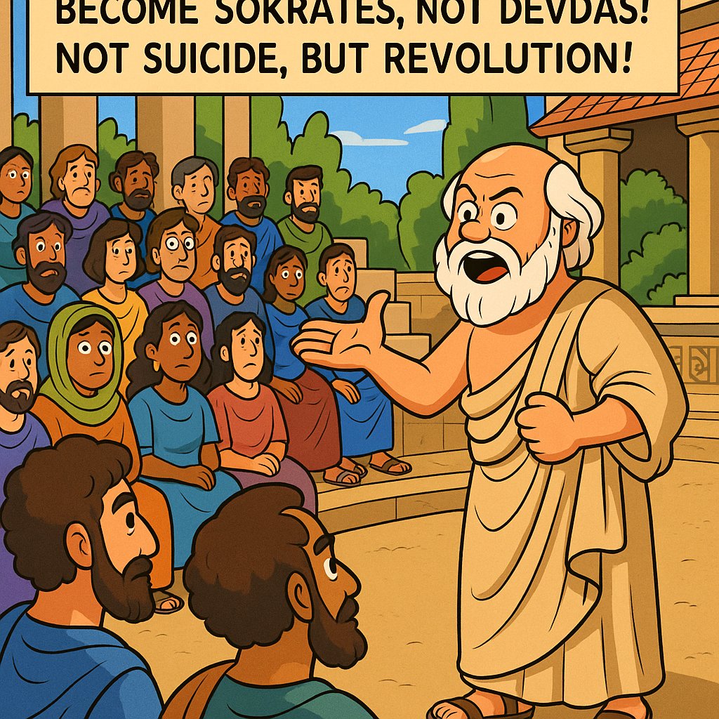 "देवदास नहीं, सुकरात बनो!
खुदकुशी नहीं, इंकलाब करो!!"
#संघर्ष #प्रतिरोध #प्रतिकार #रिबेल 
#सामना #आत्महत्या #विद्रोह #हक