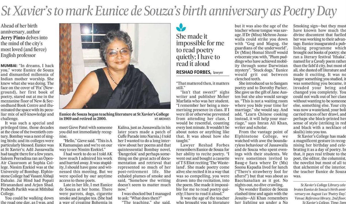 SanSip's tweet image. “Most of all, she dusted off literature and made it exciting.” Jerry Pinto remembers Eunice DeSouza.