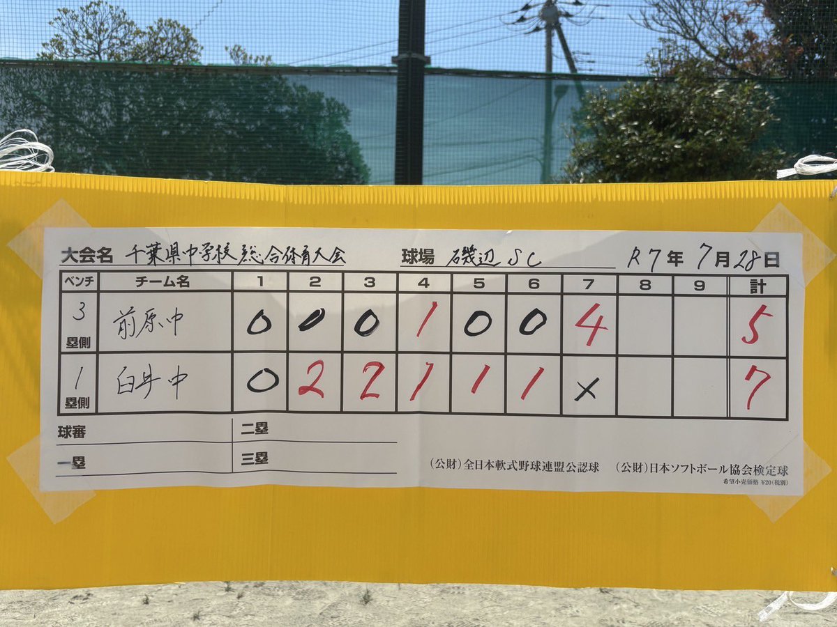 chiba_soft's tweet photo. 磯辺スポーツセンター会場の結果です。

第ニ試合
船橋市立前原中学校5-7佐倉市立臼井中学校
習志野市立第六中学校3-4船橋市立船橋中学校

#暑さに負けない
#ソフトボールの夏
#中学生
#千葉県
#青春 https://t.co/aXHcFzaJN3