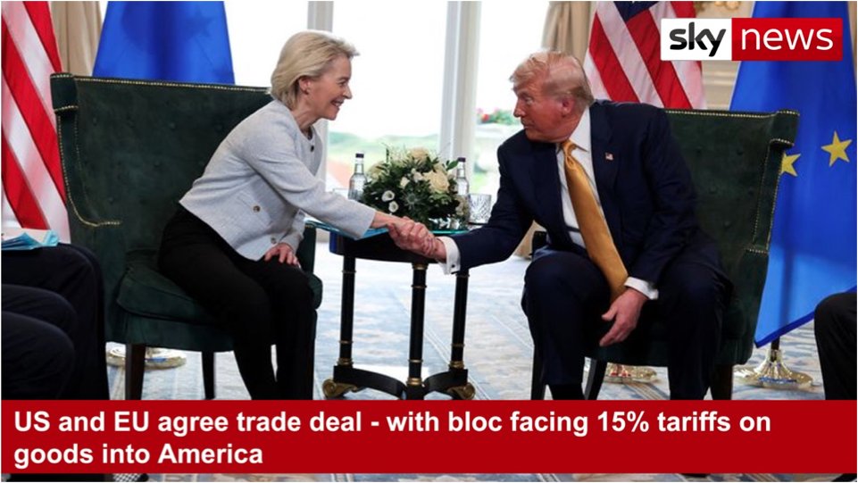 HarrisSamaras's tweet image. When a tariff threat works... for the overall better.

The deal includes $600bn of EU investments in the US, and the bloc will buy $750bn of US energy and also purchase American military equipment.

Could the trade war between the US and the EU been avoided? Of course it could.…