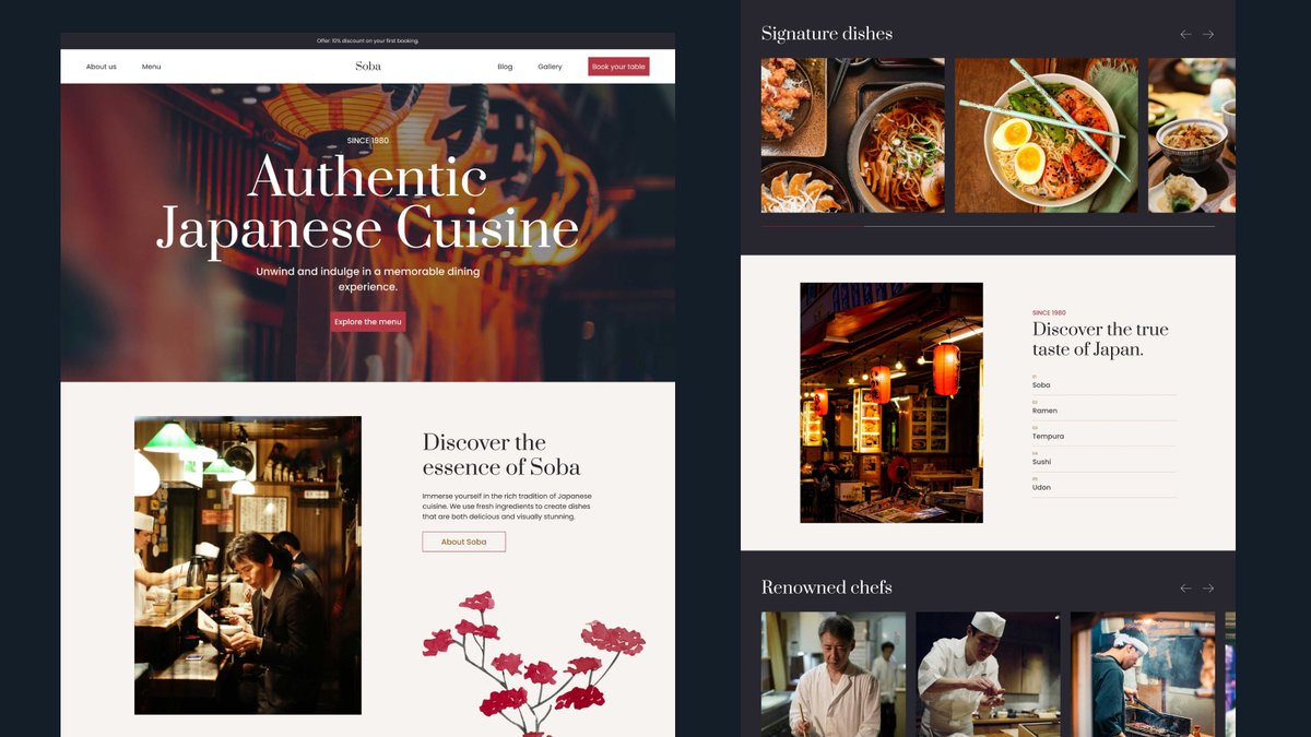 RufoStudio's tweet image. Soba is a modern and elegant Figma template designed for restaurants, cafés, and food businesses looking to create a stunning online presence. 
Download 👉 lnkd.in/gR2VgZqd