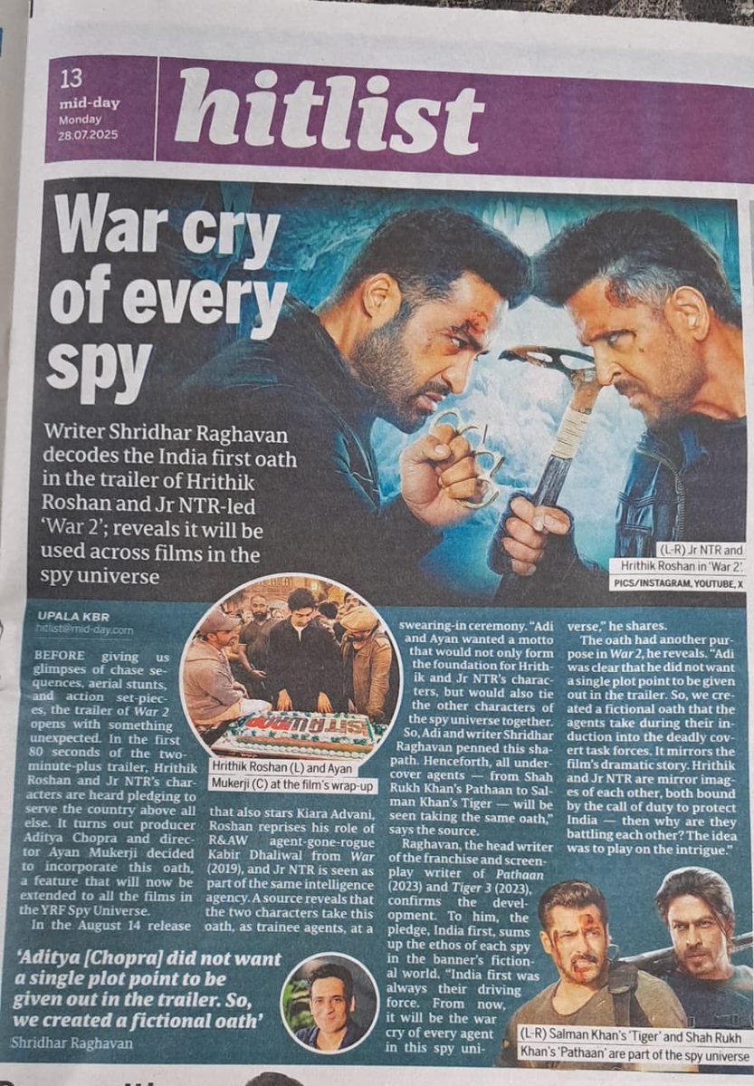 HrithikRules's tweet image. Shridhar Raghavan shares the story behind the oath in #WAR2 trailer. Mentions that not giving away plot points of the film was intentional.
#HrithikRoshan #JrNTR