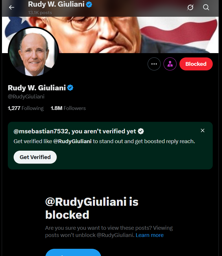 msebastian7532's tweet image. ANYONE who mentions a dilley in ANY context other than to condemn, belittle, insult, or eviscerate them gets blocked INSTANTLY.

&quot;America&apos;s Mayor&quot; - my ass.

You demented, corrupt piece of shit, @RudyGiuliani.

When I get home in a bit I am throwing your book in the garbage.