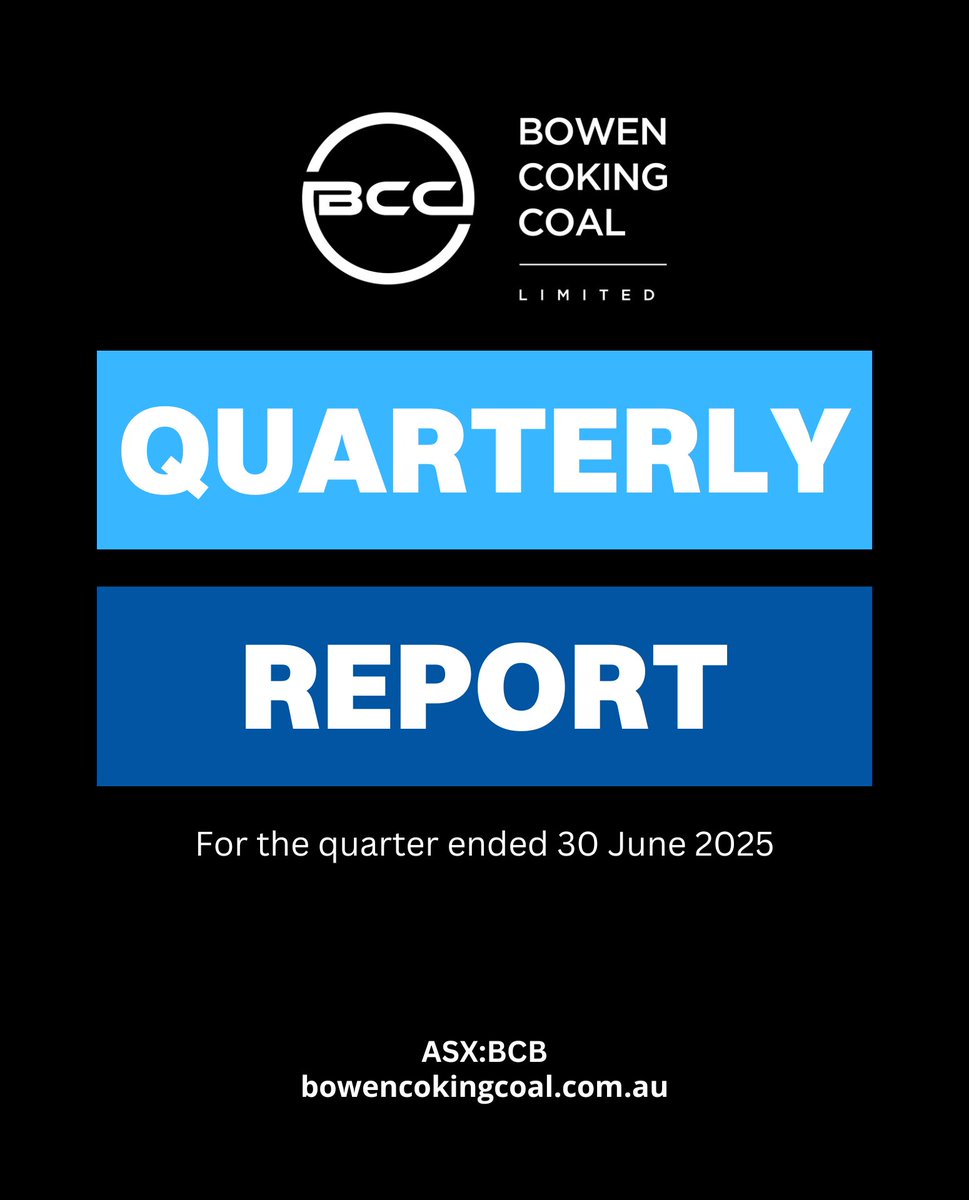 Bowen Coking Coal has released the Quarterly Report for the quarter ended 30 June 2025.

Read the full report here wcsecure.weblink.com.au/pdf/BCB/029714…