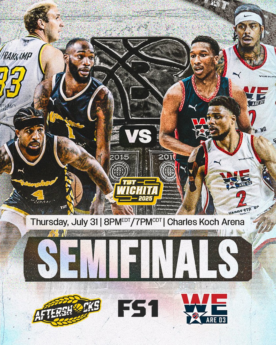 A SEMIFINAL MATCHUP is set for Thursday night!!!

🌾THE AFTERSHOCKS

‼️WE ARE D3

THURSDAY - 7pmCDT AT CHARLES KOCH ARENA

🎟️Tickets: goshockers.evenue.net/event/TBT25/TB…