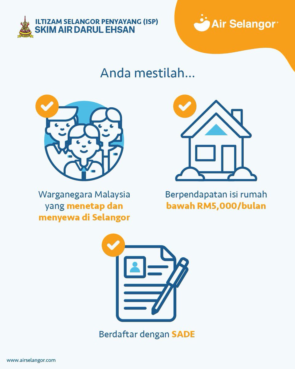 suk_selangor's tweet image. 𝐒𝐊𝐈𝐌 𝐀𝐈𝐑 𝐃𝐀𝐑𝐔𝐋 𝐄𝐇𝐒𝐀𝐍 (𝐒𝐀𝐃𝐄)

📌 Nak tahu anda layak atau tidak? Semak syarat, cara memohon dan info penuh tentang Skim Air Darul Ehsan di laman web airselangor.com/services/sade

#MalaysiaMadani
#𝐊𝐢𝐭𝐚𝐒𝐞𝐥𝐚𝐧𝐠𝐨𝐫 MajuBersama
#SUKSelangor
#AirSelangor