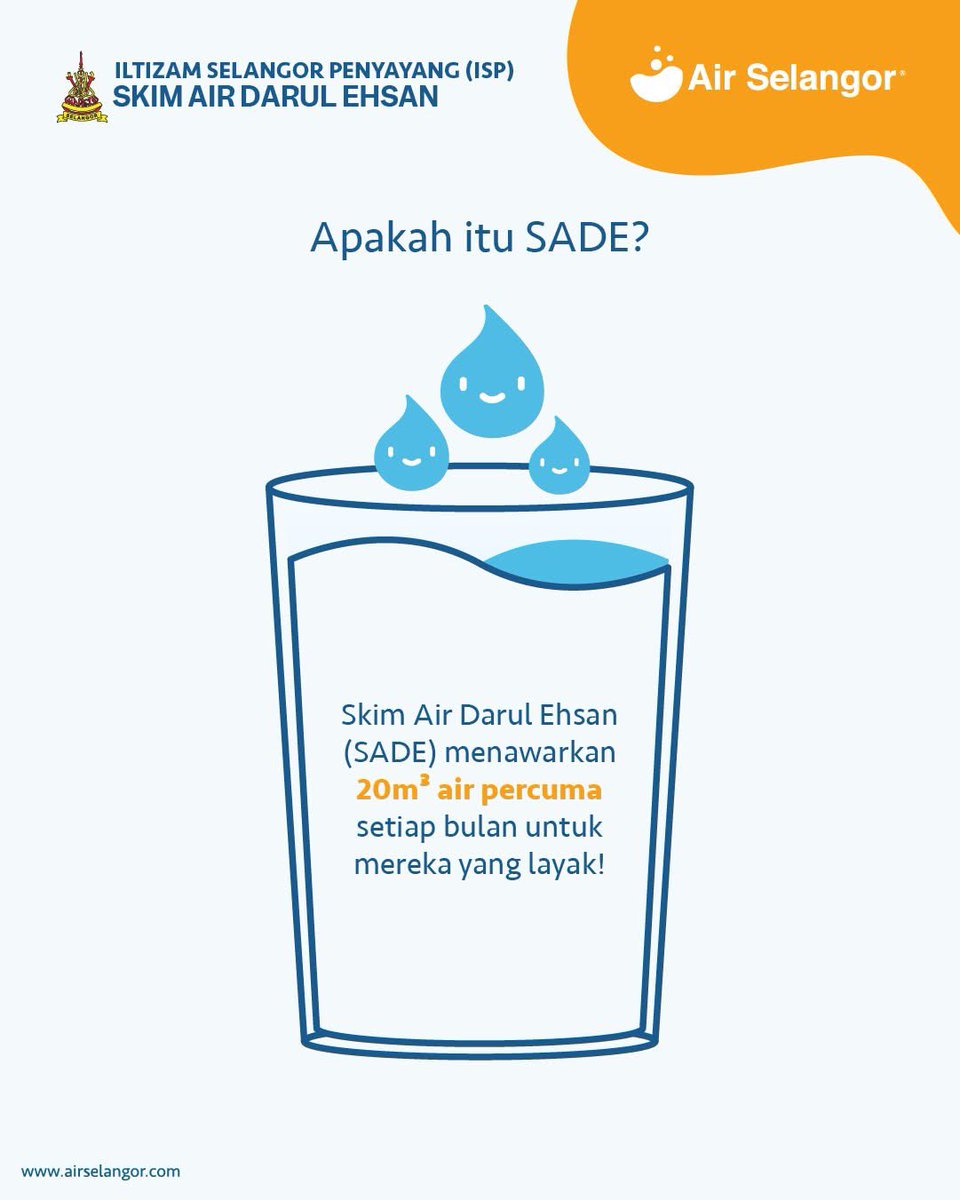 suk_selangor's tweet image. 𝐒𝐊𝐈𝐌 𝐀𝐈𝐑 𝐃𝐀𝐑𝐔𝐋 𝐄𝐇𝐒𝐀𝐍 (𝐒𝐀𝐃𝐄)

📌 Nak tahu anda layak atau tidak? Semak syarat, cara memohon dan info penuh tentang Skim Air Darul Ehsan di laman web airselangor.com/services/sade

#MalaysiaMadani
#𝐊𝐢𝐭𝐚𝐒𝐞𝐥𝐚𝐧𝐠𝐨𝐫 MajuBersama
#SUKSelangor
#AirSelangor
