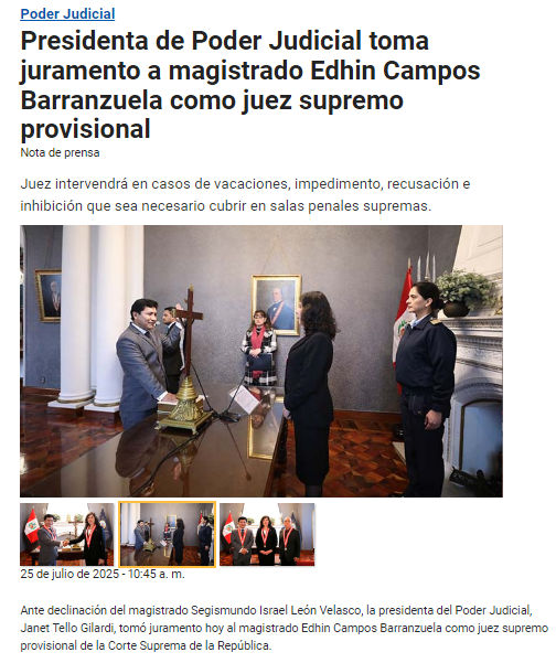 AlonsoRamosG's tweet image. Renuncia juez que suspendió a Patricia Benavides. Segismundo León renunció a ser juez supremo provisional y presidenta del Poder Judicial, Janet Tello, nombra a sustituto. León fue cuestionado por suspender a Benavides, justo cuando pretendía retomar cargo de fiscal de Nación.