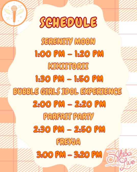 LAIdolMatsuri's tweet photo. 🎤MINI MATSURI SCHEDULE IS HERE ✨
We’re teaming up with @littleakiba_LA to bring you a FREE live show packed with idol energy next Saturday
All our acts are warming up and getting ready to light up the stage, so don’t miss a single moment!

#MiniMatsuri #AkibaLive #IdolFestival https://t.co/jS9gZXLmgJ