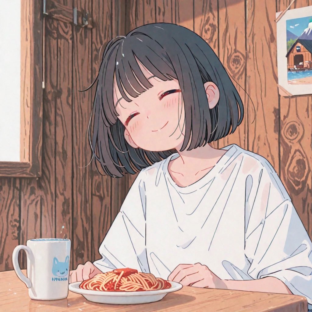 wanko_r32's tweet image. お昼はパスタだよ🍝
#Alart #AIイラスト