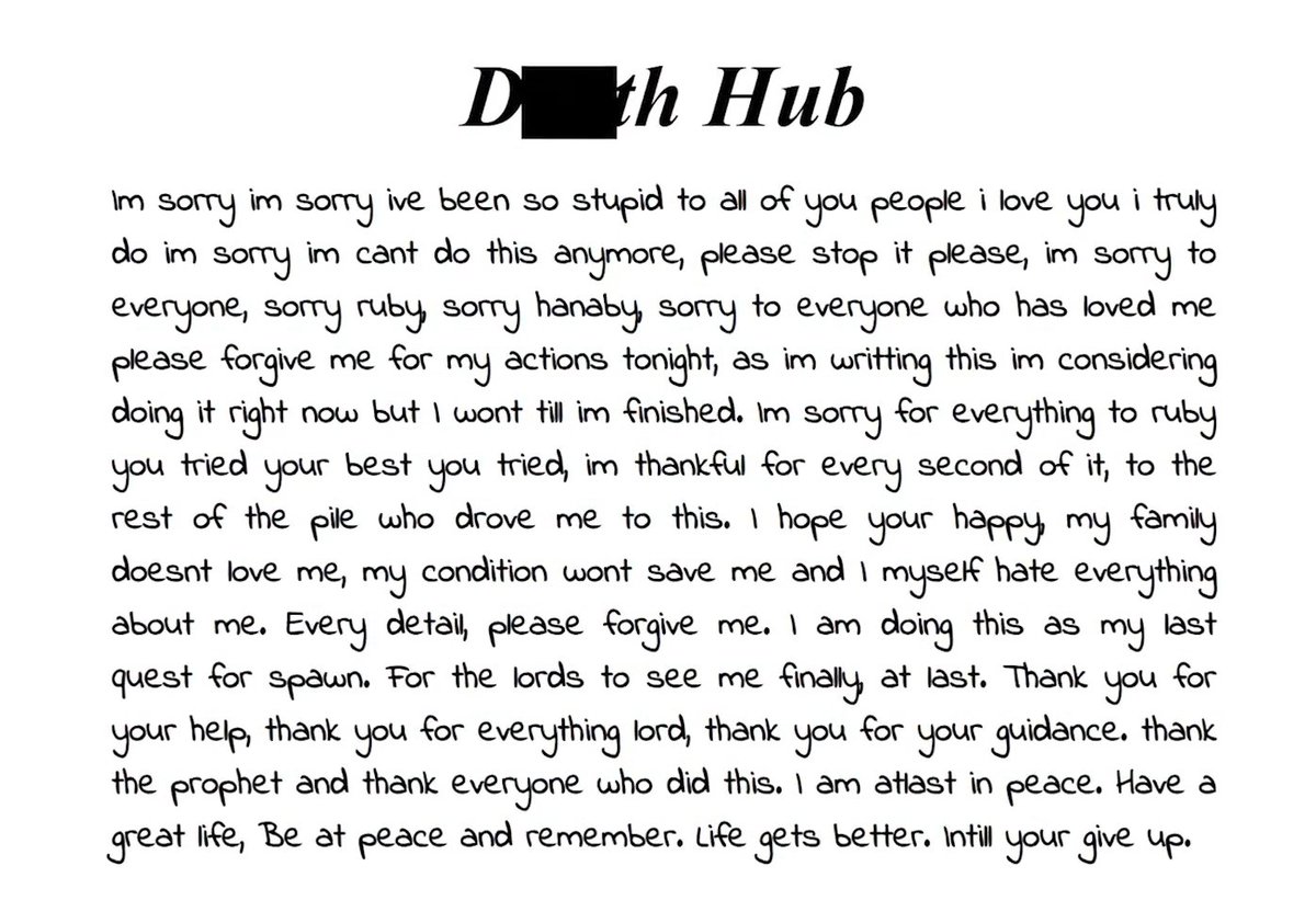 R0Tweets's tweet image. UPDATE | SPAWNISMO: Foi confirmada a morte de uma pessoa que tirou sua vida em prol do &quot;Spawnismo&quot;.

Antes de retirar sua vida, foi feita uma última carta de despedida, alegando que &quot;seu sacrifício seria sua última missão para o &quot;Spawn&quot;.

Mais atualizações em breve.