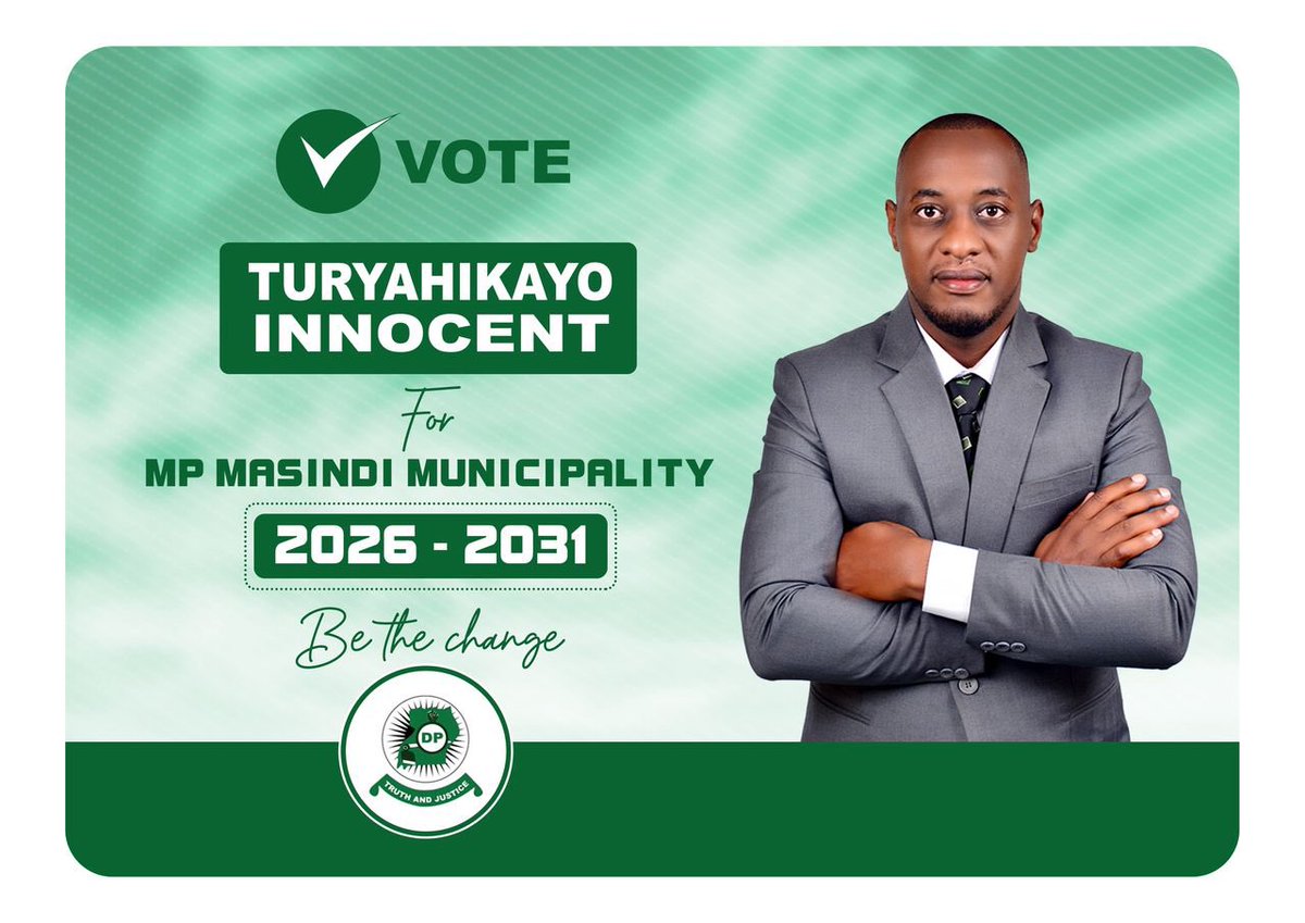 Innocent Turyahikayo (@ituryahikayo) on Twitter photo Monday 28th July, 2025.
TURYAHIKAYO INNOCENT FOR MP MASINDI MUNICIPALITY 2026-2031
‘’BE THE CHANGE”
In 2021, the People of Masindi Municipality gave me an opportunity to unleash the reason to why I should represent them in <a href="/Parliament_Ug/">Parliament of Uganda</a> on Monday 28th July, 2025.
TURYAHIKAYO INNOCENT FOR MP MASINDI MUNICIPALITY 2026-2031
‘’BE THE CHANGE”
In 2021, the People of Masindi Municipality gave me an opportunity to unleash the reason to why I should represent them in <a href="/Parliament_Ug/">Parliament of Uganda</a> on