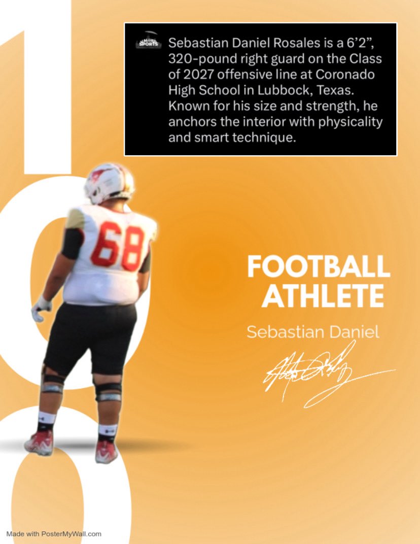 ValuedSports (@valued_sports) on Twitter photo Sebastian Daniel Rosales is a 6'2",
320-pound right guard on the Class of 2027 offensive line at Coronado High School in Lubbock, Texas.
Known for his size and strength, he anchors the interior with physicality and smart technique. <a href="/Big_Mac_2008/">Sebastian Rosales</a> Sebastian Daniel Rosales is a 6'2",
320-pound right guard on the Class of 2027 offensive line at Coronado High School in Lubbock, Texas.
Known for his size and strength, he anchors the interior with physicality and smart technique. <a href="/Big_Mac_2008/">Sebastian Rosales</a>