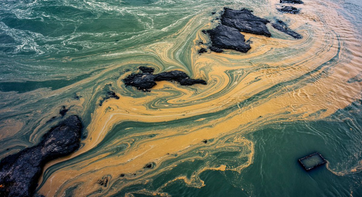Team_Greenfield's tweet image. Generated with Imagen 4

Prompt: This image presents a chaotic yet mesmerizing aerial view of turbulent water and earth mixing in a fluid, painterly swirl. The perspective is from a high angle, looking down into a maelstrom of natural elements. The composition is off-center and…
