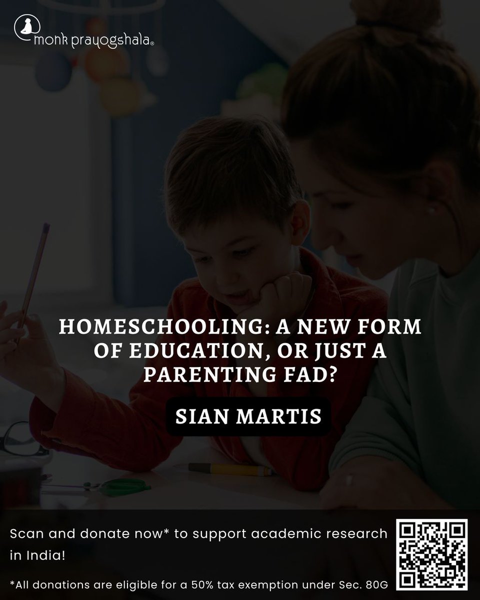 monkprayogshala's tweet image. 📌#BlogAlert
Read Sian Martis’s “Homeschooling: A New Form of Education, or Just a Parenting Fad?” in this week’s blog!
Link: buff.ly/aopye0R
💛 Support independent academic research in India!
🔖 Donate now: buff.ly/e3QVJyV
#Homeschooling #MonkPrayogshala