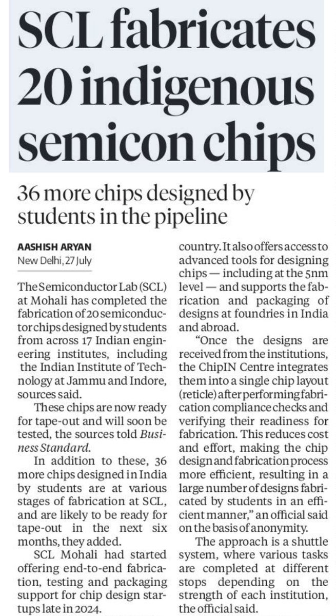 Anuraag_Shukla's tweet image. 20 chips designed by Indian students fabricated by SCL Mohali, with 36 more on the way, a landmark in self-reliant semiconductor R&amp;amp;D. 

No more waiting on global giants. The chip-to-startup dream is taking root. 

#SemiconductorIndia #MakeInIndia #TechSovereignty #ChipIN
